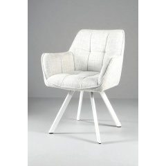 Стілець обідній з підлокітниками та спинкою Осло М-235, для кухні, їдальні, фактурна тканина Ніжно-білий/білий, 850х600х610 мм Київ