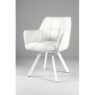 Стілець обідній з підлокітниками та спинкою Осло М-235, для кухні, їдальні, фактурна тканина Ніжно-білий/білий, 850х600х610 мм