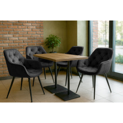 Стілець обідній зі спинкою Аріс М-65 з підлокітниками, для кухні, їдальні, кафе велюр Сірий/чорний, 860х580х590 мм Київ