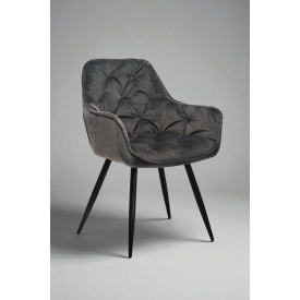 Стілець обідній зі спинкою Аріс М-65 з підлокітниками, для кухні, їдальні, кафе велюр Сірий/чорний, 860х580х590 мм
