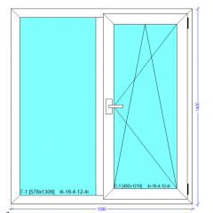 Вікно металопластикове 1300x1400 мм, монтажна ширина 76 мм, профіль WDS 76MD з енергозберігаючим склопакетом 40мм Київ