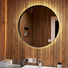 Дзеркало Global Glass ML-2 в чорній рамі, 800х800, з жовтим підсвічуванням Київ