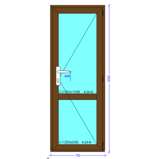 Двері міжкімнатні металопластикові 750х2000 мм монтажна ширина 70 мм профіль WDS Ekipazh Ultra 70 в кольорі Горіх
