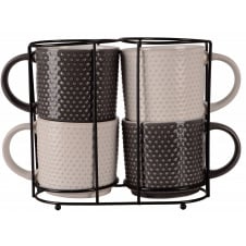 Набір чашок на підставці Limited Edition Point 400 мл 4 шт Біло-сірий (7123376)