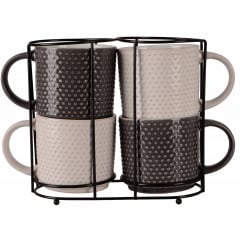 Набір чашок на підставці Limited Edition Point 400 мл 4 шт Біло-сірий (7123376) Київ