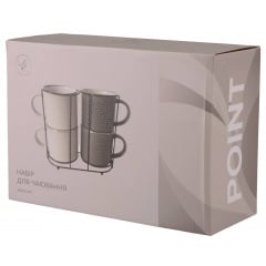 Набір чашок на підставці Limited Edition Point 400 мл 4 шт Біло-сірий (7123376) Київ