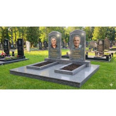 Подвійний пам'ятник із сірого граніту з майданчиком і цоколем Київ