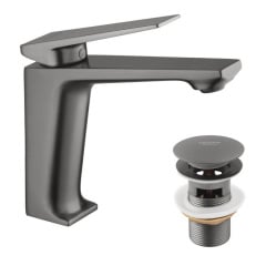 Змішувач для раковини Kroner KRP Ersel - GRP0111BV з донним клапаном графіт (CV035469) Киев