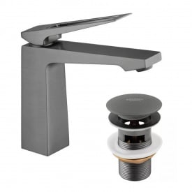 Змішувач для раковини Kroner KRP Ersel - GRP0110BV з донним клапаном графіт (CV035472)