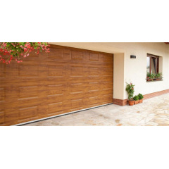 Секционные гаражные ворота Gant PR - панель Филенка, размер 2400x2200 мм., цвет Золотой дуб. Ручное управление. Киев