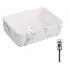 Раковина накладна Qtap Tern 490x375x140мм marble з донним клапаном (QT17116069MR)