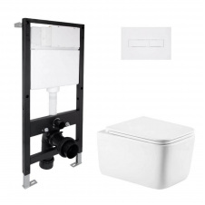 Інсталяція для унітазу 4 в 1 Qtap Standard + унітаз підвісний Qtap Gemini Ultra Quiet 520x360x350, з лінійною панеллю змиву White (QTGEM26W4543051667)