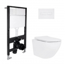 Інсталяція для унітазу 4 в 1 Qtap Standard + унітаз Qtap Jay Ultra Quiet 520x360x320, з лінійною панеллю змиву White (QT07335175W51601)