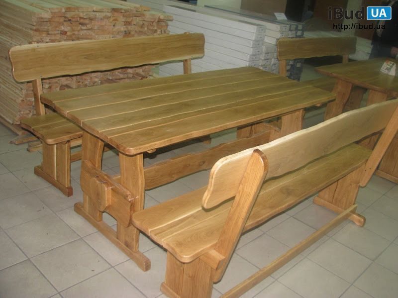 Стол и лавки деревянные (из сосны и дуба)