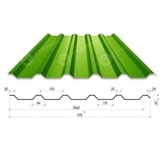Профнастил Сталекс Н-33 1115/1060 мм 0,65 мм PE Германия (Acelor Mittal) (RAL6002/зеленый лист)