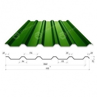 Профнастил Сталекс Н-33 1115/1060 мм 0,65 мм PE Німеччина (Acelor Mittal) (RAL6005/зелений мох)