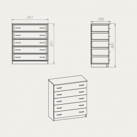 Комод Компаніт Комод-5 МДФ 803x891x390 горіх