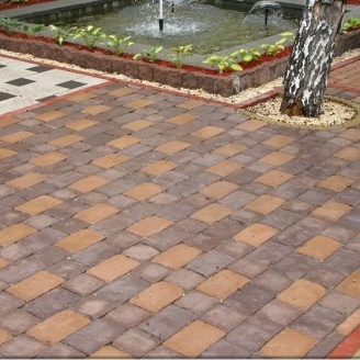 Тротуарная плитка Золотой Мандарин Квадрат Антик 160х160х90 мм коричневый на сером цементе
