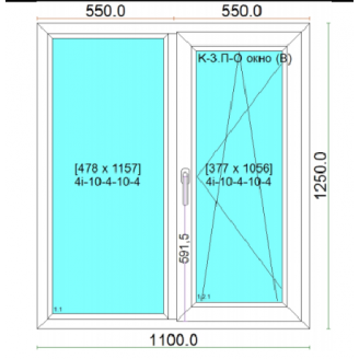 Вікно 1100х1250 мм монтажна ширина 70 мм профіль WDS Ekipazh Ultra 70 