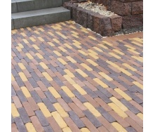 Тротуарна плитка Золотий Мандарин Барселона Антик 186х45х60 мм на сірому цементі коричневий