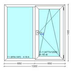 Окно 1300x1400 мм, монтажная ширина 60 мм, профиль WDS Ekipazh Ultra 60 фурнитура AXOR (Украина) Хмельницкий