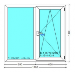 Вікно 1300x1400 мм монтажна ширина 70 мм профіль WDS Ekipazh Ultra 70 з двокамерним склопакетом 40 мм Хмельницький