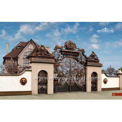 Ковані ворота розпашні відкриті з аркою і хвіртками Київ