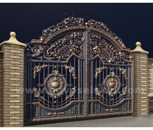 Ковані розпашні new ворота відкриті з литими центрами і акантовим листям