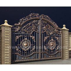 Кованые распашные new ворота открыты с литыми центрами и акантовым листьям Одесса