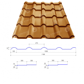 Металочерепиця Сталекс AFINA 350/20 0,50x1185 PEMA RAL 8004 Німеччина