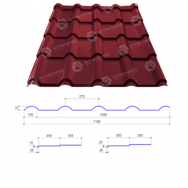 Металлочерепица Сталекс AFINA 350/20 0,50*1185 PEMA RAL 8004 Германия
