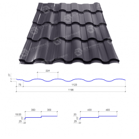 Металочерепиця Сталекс VALENCIA 350/15 0,50х1195 PEMA RAL 8019 Німеччина