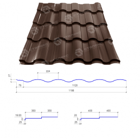 Металочерепиця Сталекс VALENCIA 350/15 0,50х1195 PEMA RAL 8017 Німеччина