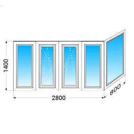 Балкон г-подібний REHAU GENEO з двокамерним енергозберігаючим склопакетом 1400x2800x800 мм