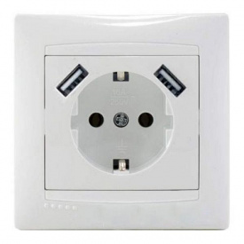 Розетка с заземлением белая 2 usb-гнезда Lemanso Сакура LMR1039