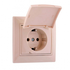 Розетка із заземленням і кришкою Lezard Mira Крем (701-0303-123В)