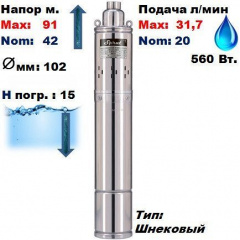 Насос свердловинний SPRUT -4SQGD1,2-45-0.28 91/42 м 20-31,7 л/хв 102 мм 560 Вт Суми