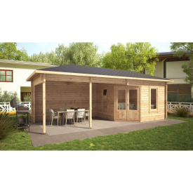 Закрытая беседка из бруса 3х3 с открытым навесом 3х4,5 от производителя