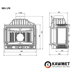 Каминная топка KAWMET W4 трехсторонняя 14,5 кВт 700x540x420 мм Костополь
