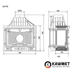 Камінна топка KAWMET W3 з правим боковим склом 16,7 кВт 700x540x420 мм Київ