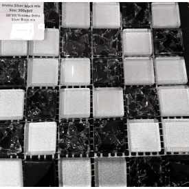 Стеклянная мозаика Керамик Полесье Gretta Silver Black Mix колотое стекло 300х300 мм