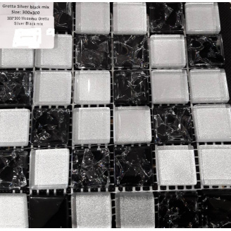 Стеклянная мозаика Керамик Полесье Gretta Silver Black Mix колотое стекло 300х300 мм