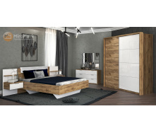 Спальня Асти со шкафом-купе 2 м дуб крафт + белый глянец Миро-Марк