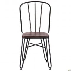 Металевий стілець Clapton чорний з дерев'яним сидінням гевея колір під горіх Володарськ-Волинський