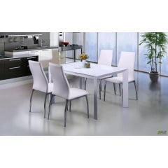 Обідній кухонний стілець АМФ Ніколас на ножках хром м'яке сидіння білий кожзам Володарськ-Волинський