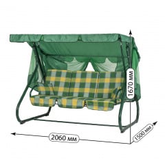 Садовая качель Vitan Вилла 1670х2150х1500 мм с навесом бязь желто-зеленая клетка Киев