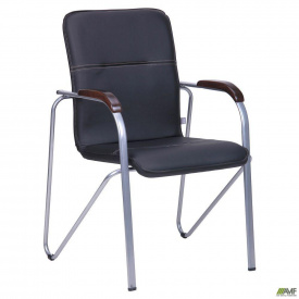 Офисный стул AMF Самба каркас-алюм подлокотники-орех кожзам-черный без канта