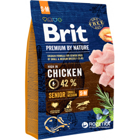Сухой корм Brit Premium Senior S+M для пожилых собак мелких и средних пород со вкусом курицы 3 кг