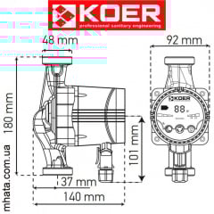 Циркуляционный энергосберегающий насос KOER N25-40 180 со шнуром и гайками Ровно