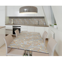 Наклейка 3Д виниловая на стол Zatarga «Золотые листья» 600х1200 мм для домов, квартир, столов, кофейн, кафе Винница